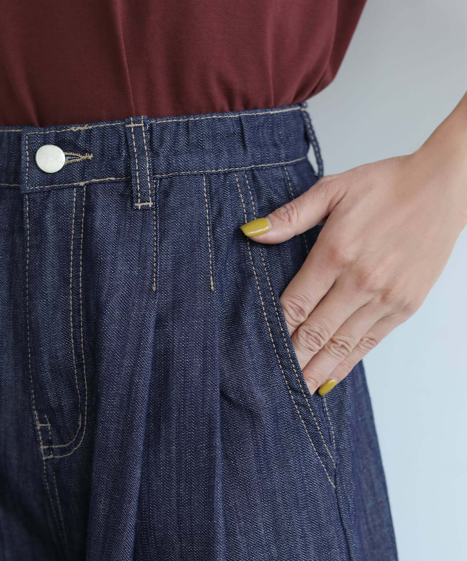内ゴム入り】薄手で柔らかデニムガウチョパンツ | おしゃれな大人