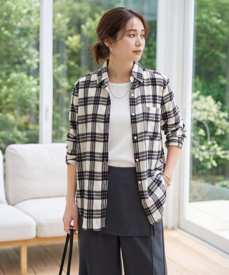コントラストチェック柄シャツ | おしゃれな大人レディース 