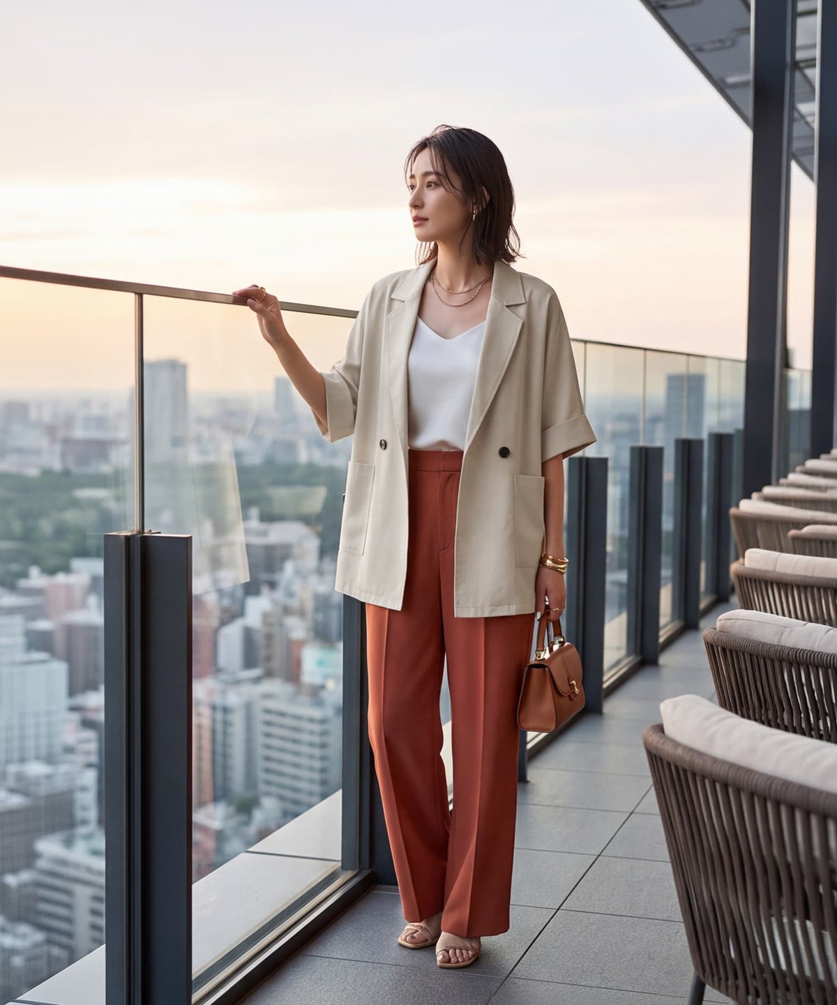 着用イメージ 163cm ライトベージュ