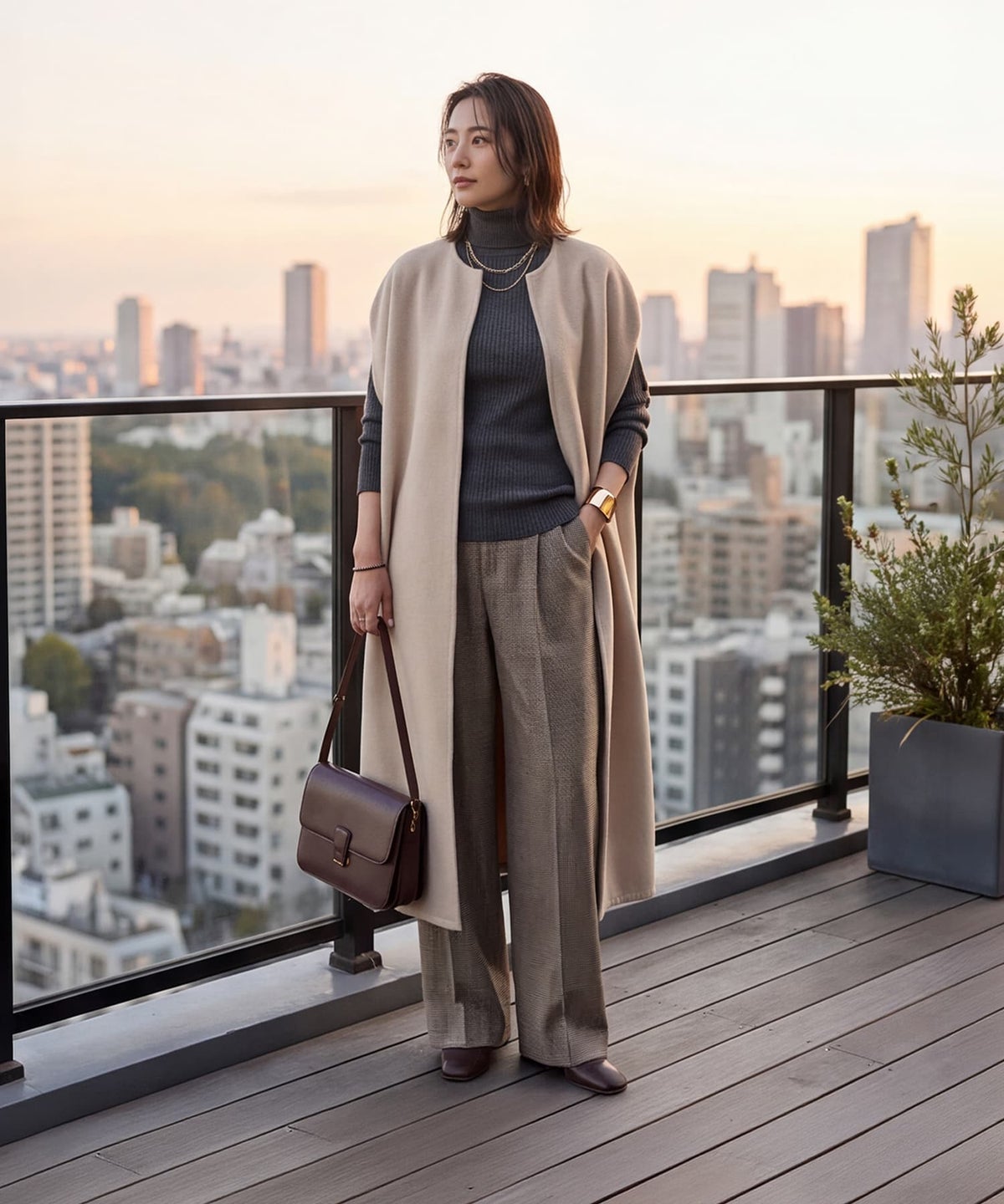 着用イメージ 163cm エクリュベージュ