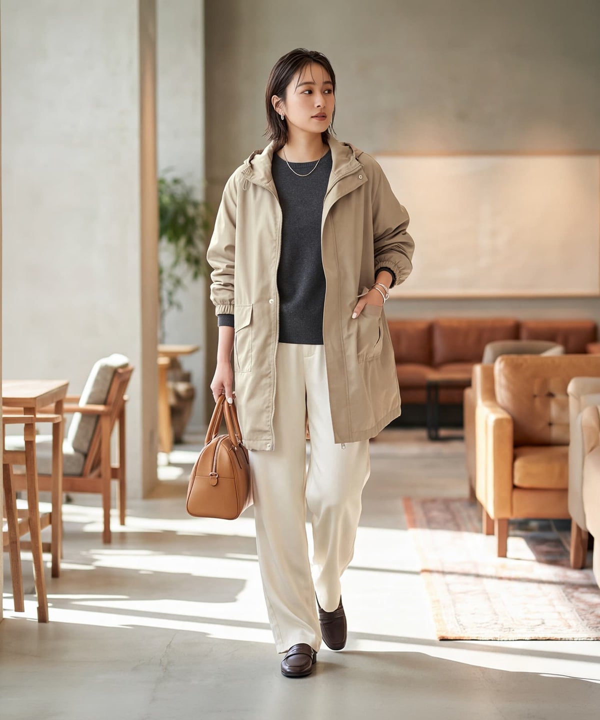 着用イメージ 163cm ベージュ