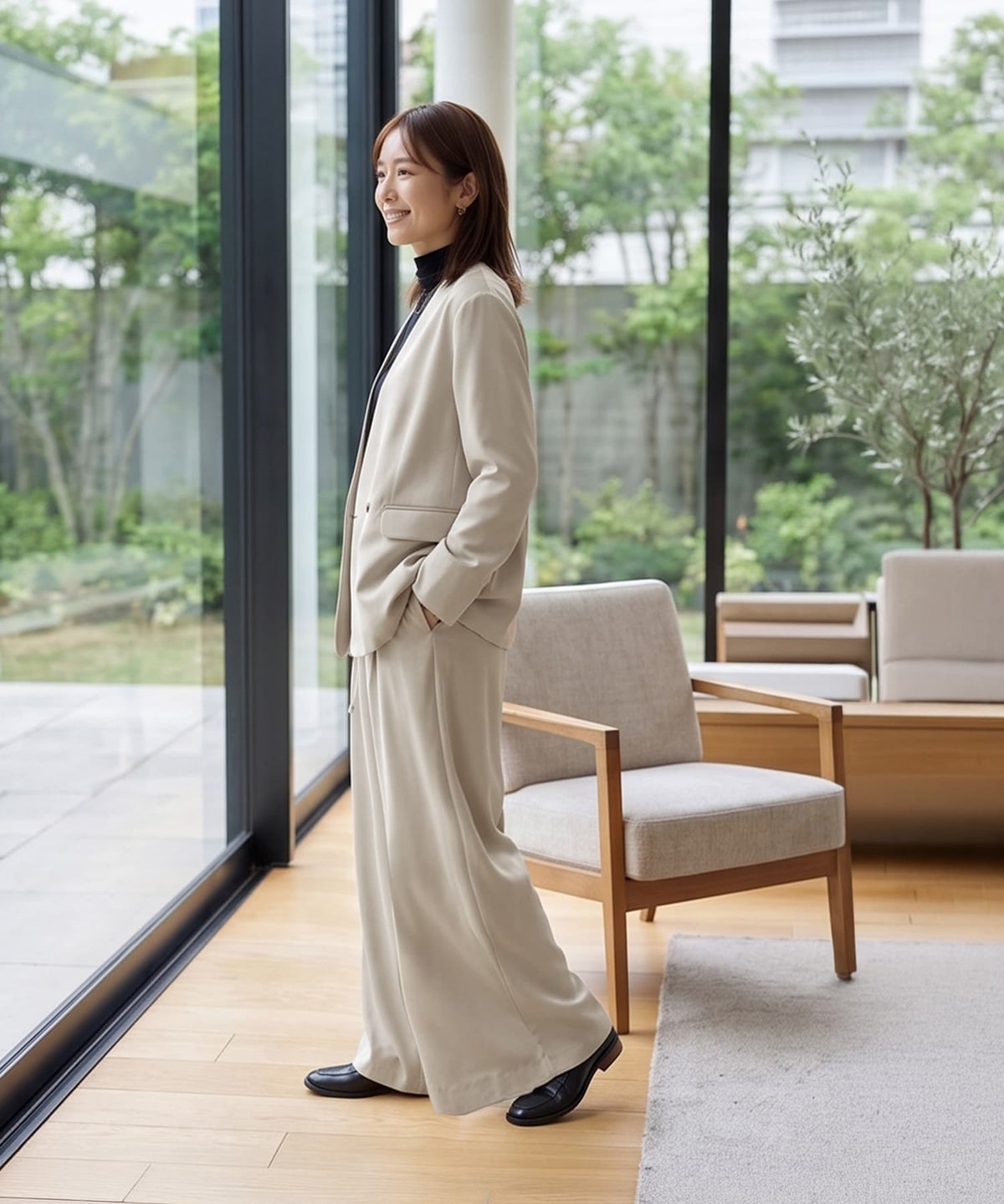 着用イメージ 163cm グレージュ