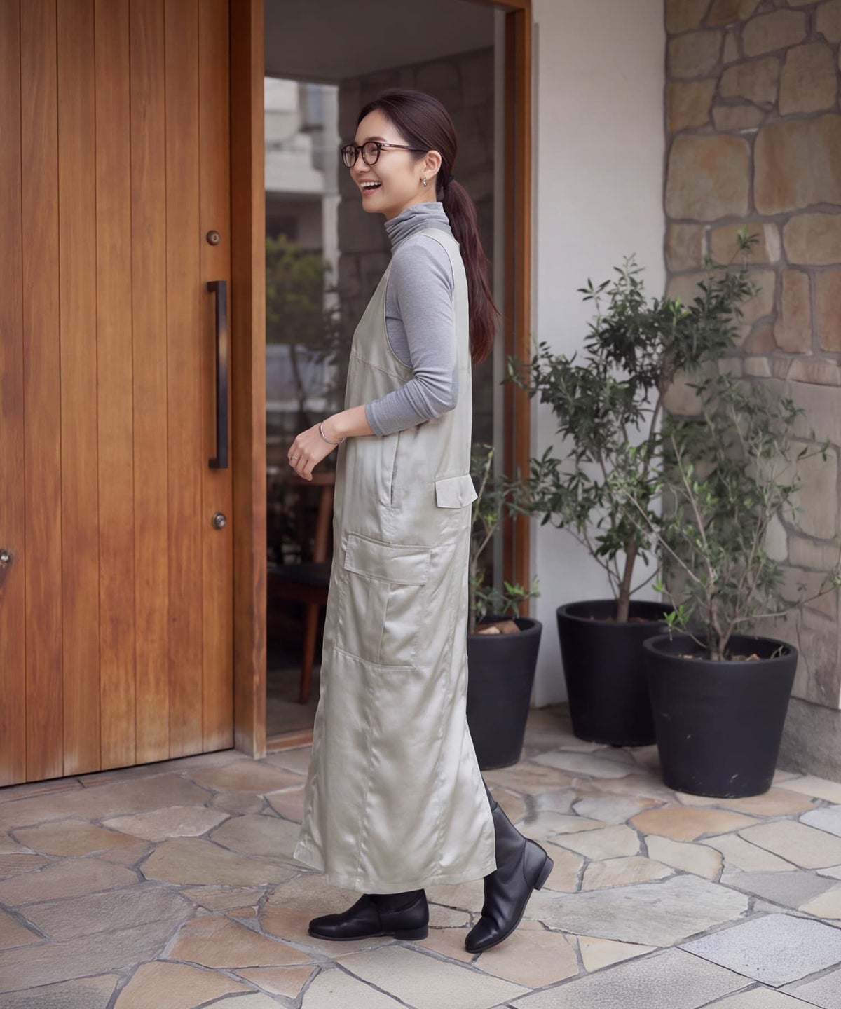 着用イメージ 163cm グレージュ