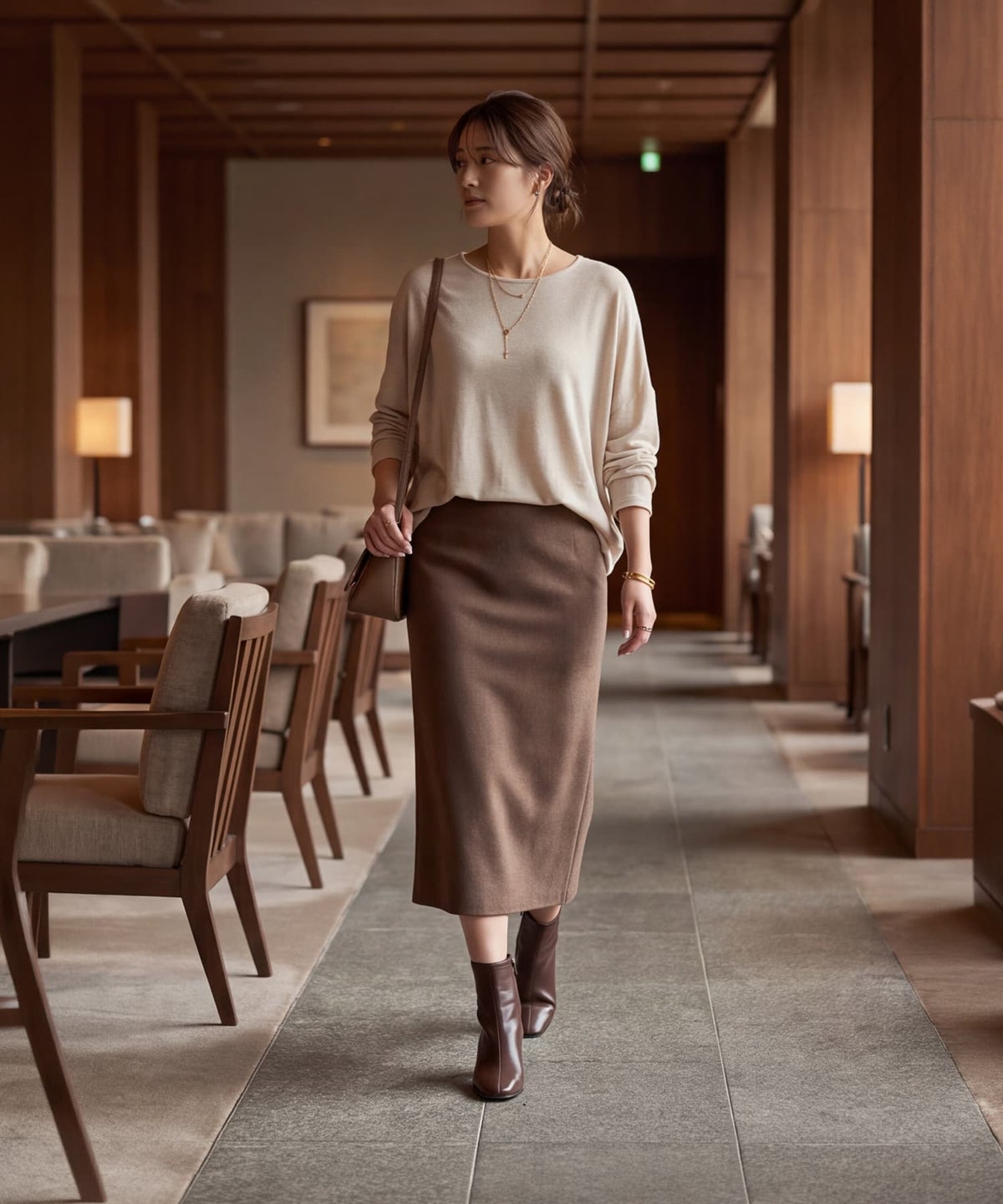 着用イメージ 163cm ベージュ